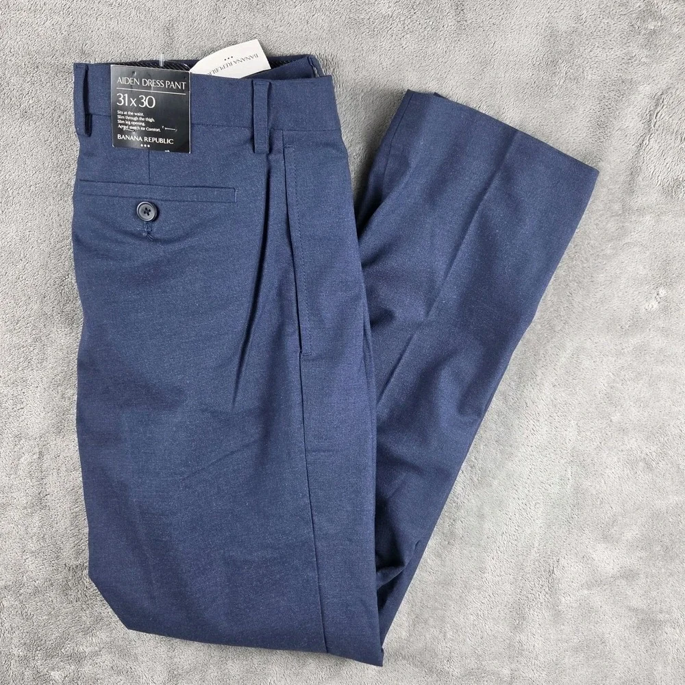 NWT Banana Republic Aiden Slim Navy Blue Dress Pants Mens 31x30 Stretch